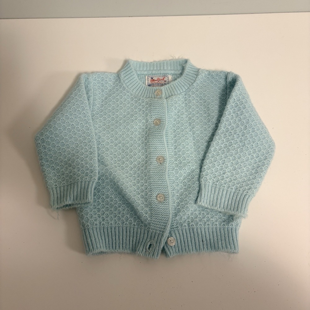 Blue Bird Baby/Toddler Sweater Unisex Button Up Cardigan Blue Made In USA